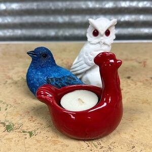 Three birds for the Collectors Blue Jay, Owl and Rooster candle holder